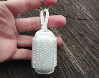 White Floating Cork Monkey Fist Nautical Keychain, Boat Owner Gift