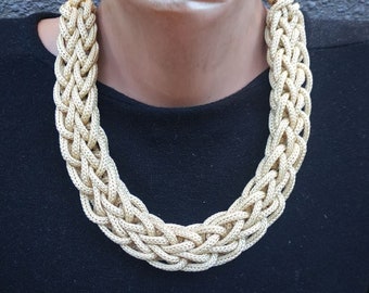 Nautical rope necklace, Braided rope necklace, adjustable knot necklace, beige cord necklace, Statement knot necklace, Nautical rope jewelry