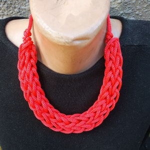 Braided rope necklace, nautical chunky necklace, adjustable knot necklace, red cord necklace, Statement knot necklace, Nautical rope jewelry