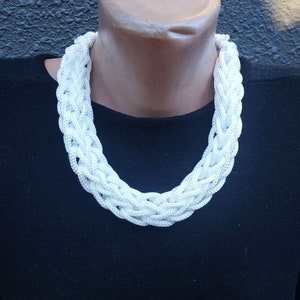 Nautical knot necklace, Braided rope necklace, adjustable knot necklace, white cord necklace, Statement knot necklace, Nautical rope jewelry
