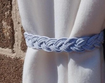Light grey braided Curtain Tiebacks, Nautical Turk head knot Curtain holder
