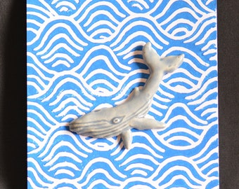 Whale Brooch - Handmade Ceramic Badge - Brooch Pin Gift Linoprint Jewelry Porcelain Stoneware Seacreature ocean sea dolphin