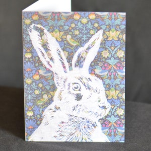 Cartão comemorativo Hare Patchwork - Natureza, Mundo Natural, Tecido Liberty Tana Lawn, Colagem