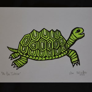 Mr Tortoise- Handmade Linoprint Mini print A4 (29.7x21cm) Box Turtle Terrapin