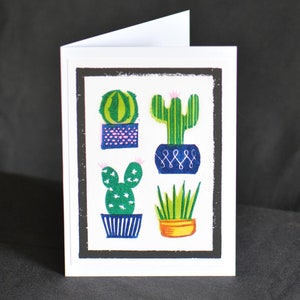 Carte de cactus - Mini impression linogravure faite main 5 x 7 po Cactus fleur du désert