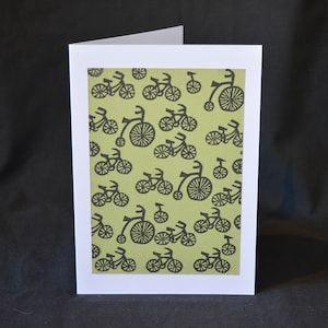 Crème de cartes de vœux de vélo - Impression Linoprint Mini faite à la main 5"x7" Vélo vélo BMX