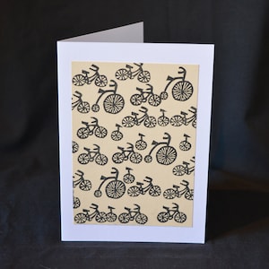 Crème de cartes de vœux de vélo - Impression Linoprint Mini faite à la main 5"x7" Vélo vélo BMX