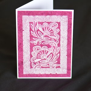 Cartão de felicitações de flores indianas/persas - impressão Linoprint artesanal padrão 5"x7"