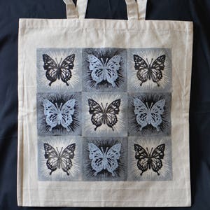 Butterflies Swallowtail- Hand Printed Cotton Shopping Silver and Black - Bag for life, Linocut, Tote, Recycle
