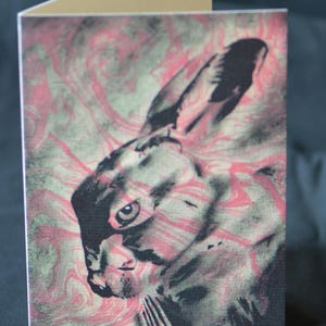 Hase-Gruß-Karte - Natur, Natur, marmoriert, Collage, PopArt, Kunstkarten Hase rosa Geburtstag heidnischen Mondgöttin