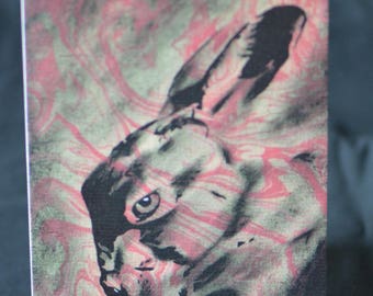 Hare Greetings Card - Nature, Natural World, Marbled, Collage, PopArt, Art Cards rabbit pink birthday pagan moon goddess