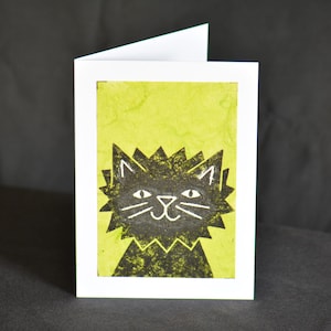 Carte de voeux chat - Mini impression lino faite main, 5 x 7 pouces, mignon animal de compagnie félin