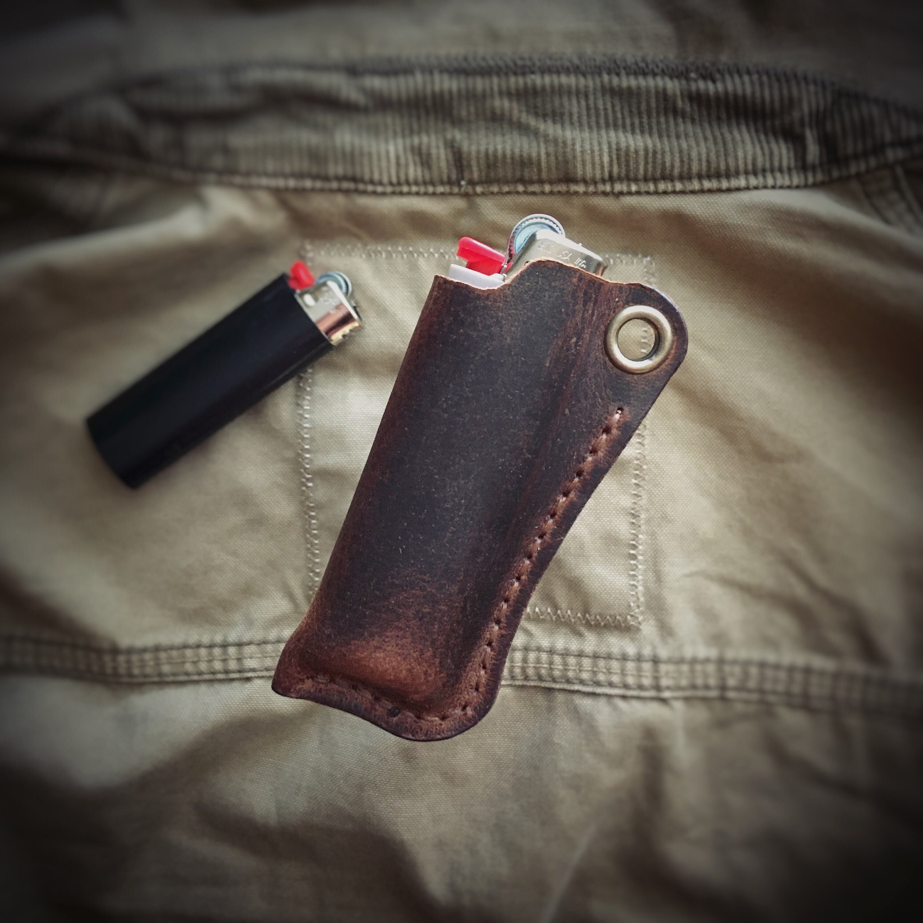 Leather Lighter Cover w/Keyring –