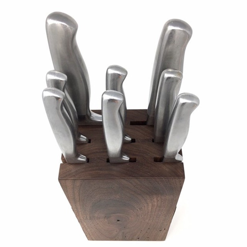Knife Block Walnut With Metal Accents Etsy UK