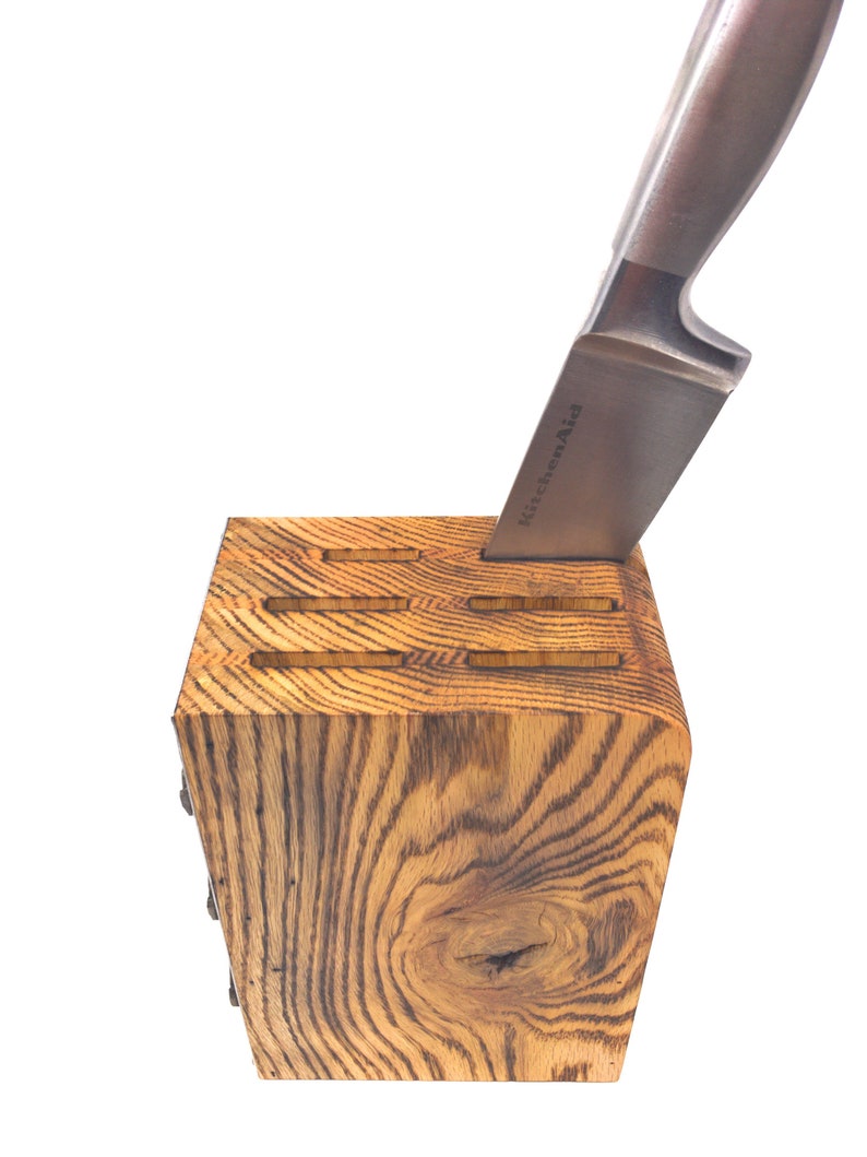 Knife Block Oak With Rusted Aged and Industrial Metal Side Etsy