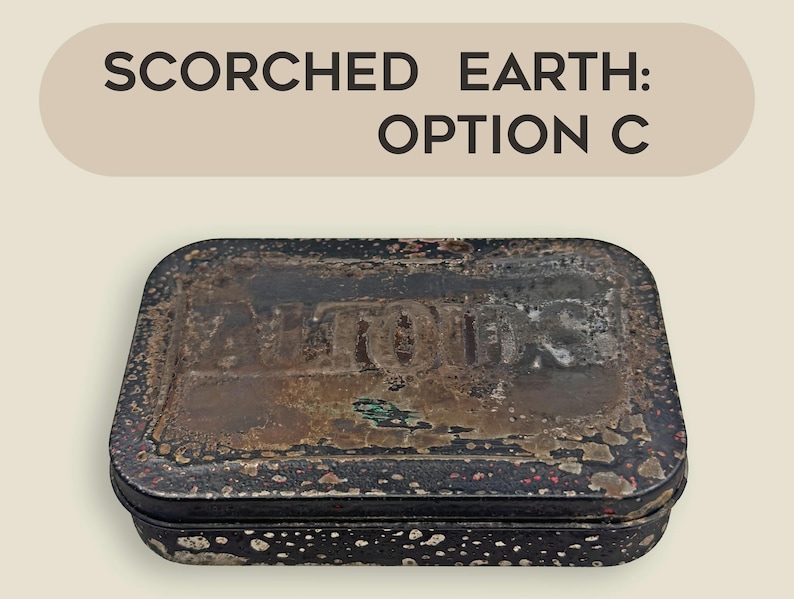 Wasteland Inspired Functional Prop - Gift Ready Hand-Charred Fallout Inspired Stash Tin with Tactical Insert Tin C