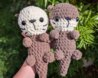 Large Squirt and Bubbles the Otters Crochet Plushies