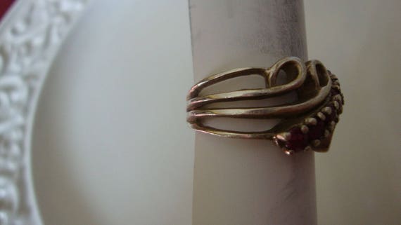 925 Sterling Silver fanciful ring with ruby-colou… - image 3