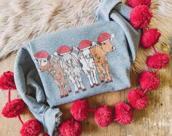 Santa Cows - Graphic Western Christmas Sweater