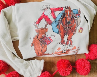 Rodeo Santa - Graphic Western Christmas Sweater