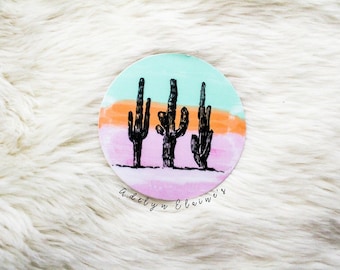 Sunset Cactus Sticker Decal - Watercolor Cactus / Black Cactus