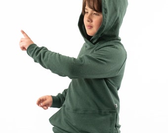 Organic Kids Explorer Hoodie: Pine Green, Front Pocket