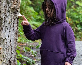 Organic Kids Hoodie: Royal Purple Cotton Blend, Explorer Pocket