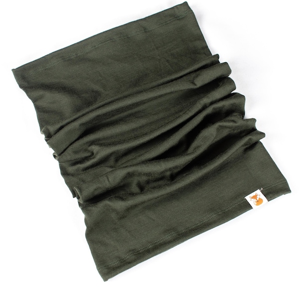 Braga de cuello de lana merino: Verde oliva oscuro, para niños y adultos.