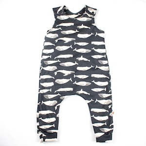 Organic Dungarees - Charcoal Whales - Babies & Toddlers - Monochrome Kids