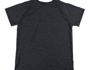 Lightweight Merino Wool Short Sleeve Top - Adult Size - Black Heather - 145gsm