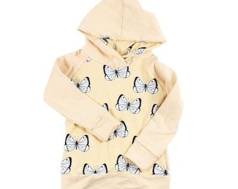 Organic Cotton Kids Hoodie: Lemon Butterfly Print