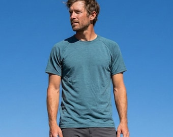 Merino Wool Short Sleeve Top - Adult Size - Base Layer Weight - Winter Sea Blue - 145gsm