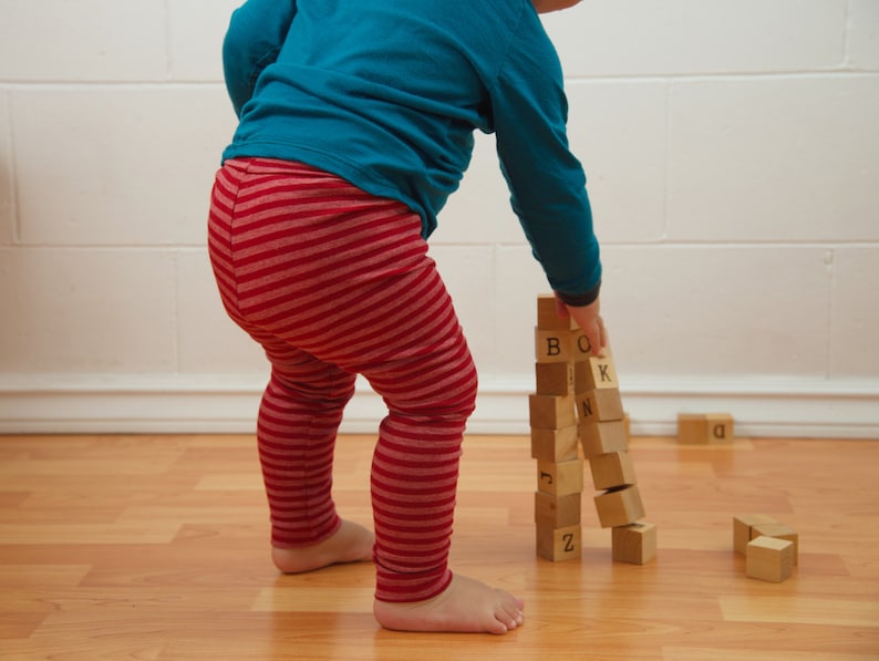 Red Stripes Yoga style Waist Baby Wool Leggings Kids wool Leggings 0-3m Merino Wool Leggings for Kids SALE 3-9m