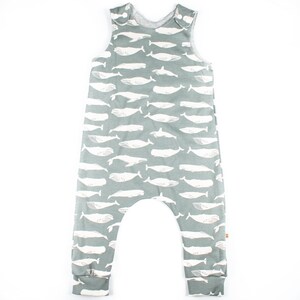 Organic Dungarees - Grey Whales - Babies & Toddlers - Monochrome Kids