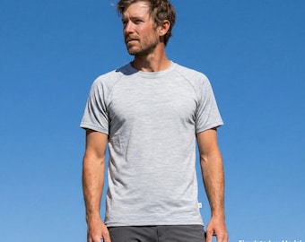 Lightweight Merino Wool Short Sleeve Top - Adult Size - Aspen Grey Marle - 145gsm