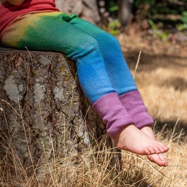 Leggings de lana merino teñidos a mano con efecto arcoíris - Crecen conmigo