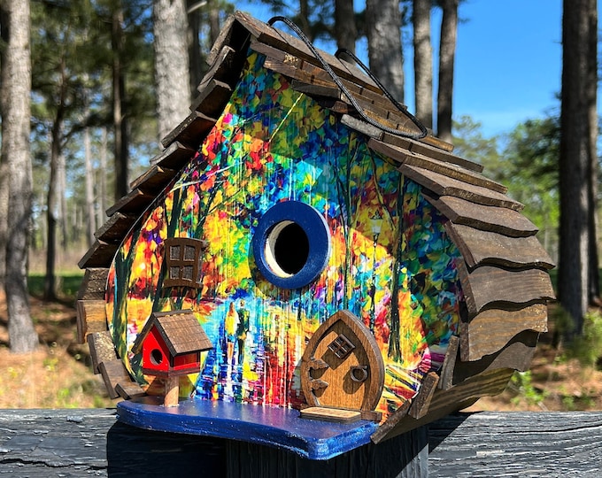 BIRDHOUSE, Funky Birdhouse, Crooked Birdhouse, Unique Birdhouse, Large Birdhouse, Bird Decor, Yard Decor, Bird Feeder, Fairy Birdhouse