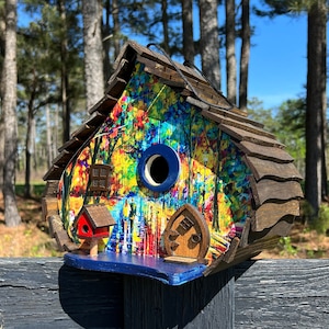 BIRDHOUSE, Funky Birdhouse, Crooked Birdhouse, Unique Birdhouse, Large Birdhouse, Bird Decor, Yard Decor, Bird Feeder, Fairy Birdhouse