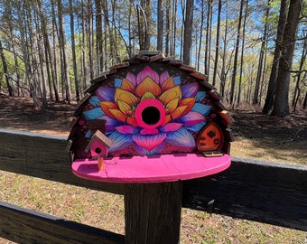 BIRDHOUSE, Lotus Flower Birdhouse, Crooked Birdhouse, Unique Birdhouse, Large Birdhouse, Bird Decor, Yard Decor, Fairy Birdhouse, Lotus