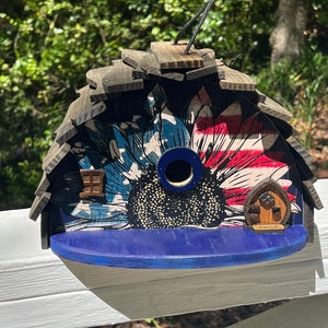 BIRDHOUSE, American Birdhouse, Crooked Birdhouse, Unique Birdhouse, Large Birdhouse, Bird Decor, Yard Decor, Fairy Birdhouse, Yard Decor