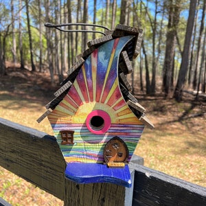 BIRDHOUSE, Funky Birdhouse, Sun Birdhouse, Unique Birdhouse, Large Birdhouse, Bird Decor, Yard Decor, Sun Decor, Fairy Birdhouse