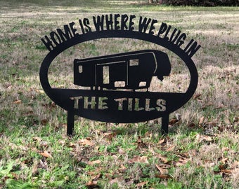 HOME IS WHERE WE PARK IT CAMPER RV SIGN GARDEN YARD LAWN ART OUTDOOR HOME DECOR