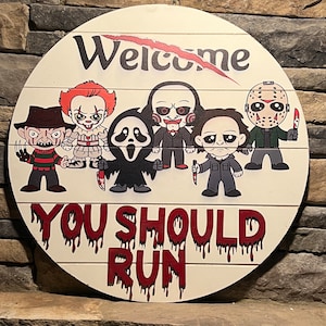 Horror Characters Door Sign, Halloween Door Hanger, Halloween Welcome Sign, Wooden Door Hanger, Halloween Movie, Halloween Sign, Scary Movie