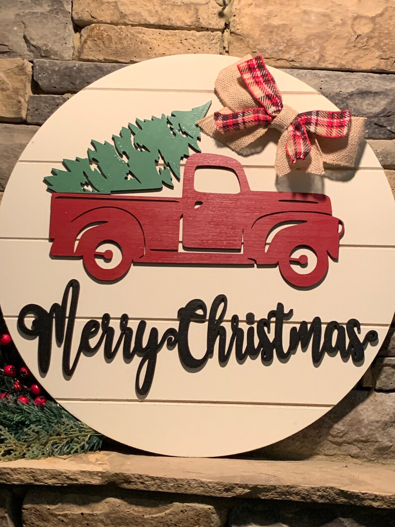 Merry Christmas Sign Red Truck Wreath Sign Red Truck Decor | Etsy