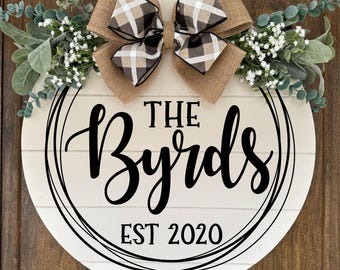 Decoración para puerta de entrada / Apellido/Familia / Corona para todo el año / Colgador para puerta de entrada / Corona para puerta de entrada / Personalizado / Letrero para puerta de entrada