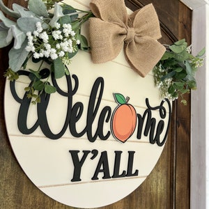 Front Door Decor | Peach Welcome Sign | Welcome Y'all | Front Door Hanger | Front Door Wreath | Personalized | Front Door Sign image 6