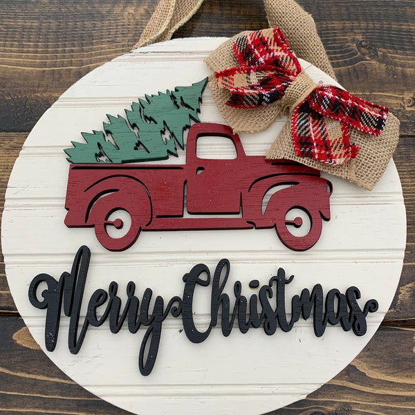 Merry Christmas Sign, Red Truck Wreath Sign, Red Truck Decor, Red Truck Theme, Christmas Truck Sign, Christmas Decor, Holiday Signs