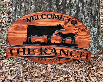 Farm Sign, Ranch Sign, Engraved Cow Sign, Welcome Sign, Farm Decor, Engraved Farm Sign, Outdoor Farm Sign, Cow Sign, Cow Decor, Established