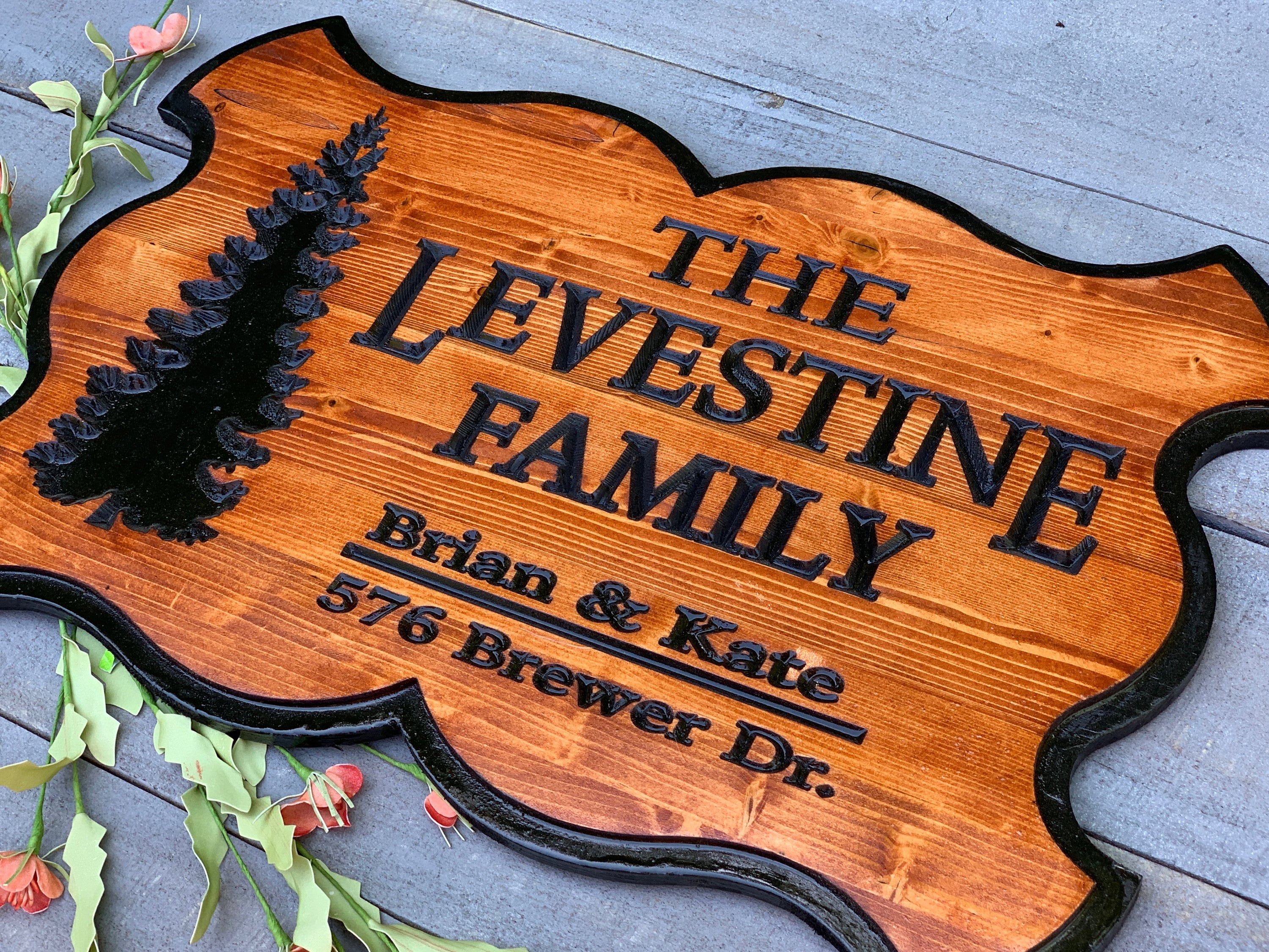 Personalized Family Name Sign, Engraved Wood Sign, Rustic Decor ...