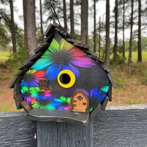 BIRDHOUSE, Flower Birdhouse,  Funky Birdhouse, Crooked Birdhouse, Unique Birdhouse, Large Birdhouse, Bird Decor, Yard Decor, Bird Feeder